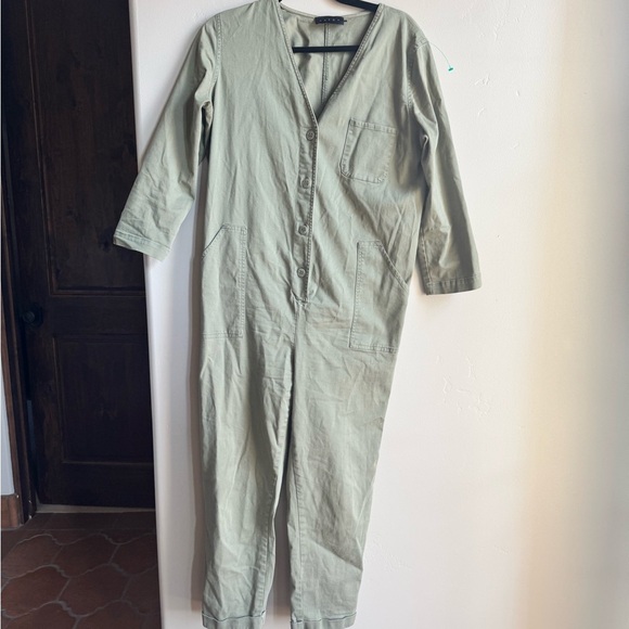 Hatch Army Green Cotton Jumpsuit S | Quiet Luxury Utility One Piece Romper - Picture 2 of 5